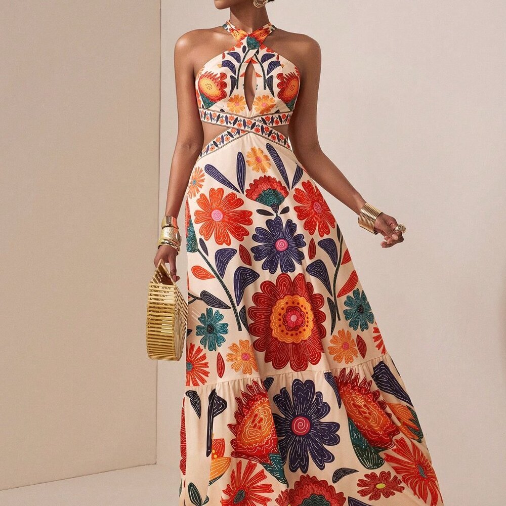 Multicolor Boho Women's Wave Sun Dress - Picture 5 of 7